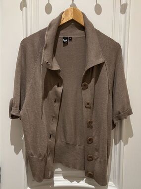 twik Taupe Short Sleeve Button-Up Cardigan